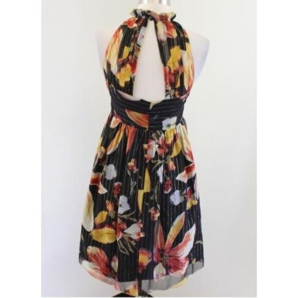 Anna Sui for Anthropologie Halter Dress Black Metallic Silk Floral Size 4 - Picture 3 of 9